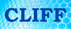 CLIFF Electronics logo with a light blue honeycomb background