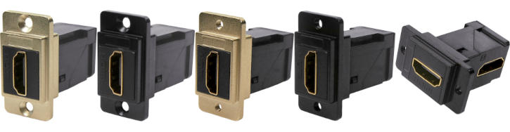 HDMI female to female slim metal front or rear mounting right-angled feedthrough connectors CP30753M...