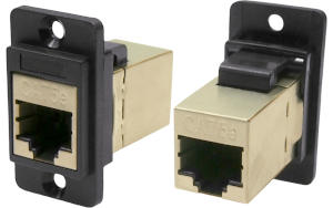 Shielded Cat.5e RJ45 slim plastic front or rear mounting feedthrough connector CP30720S