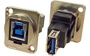 USB 3.0 B to USB 3.0 A female feedthrough socket