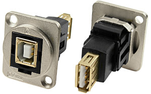 USB 2.0 B to USB 2.0 A female feedthrough socket