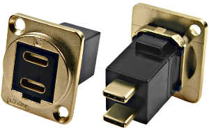 Dual USB C female to USB C male feedthrough connector