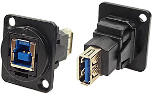 USB 3.0 B to USB 3.0 A female feedthrough socket