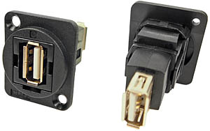 USB 2.0 A female to USB 2.0 A female feedthrough socket, black