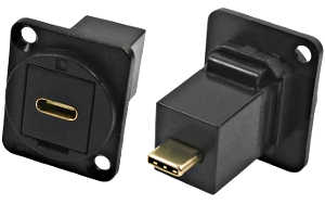 USB type C female to USB type C male feedthrough socket