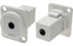3.5 mm 4-pole audio jack XLR-format female-to-female feedthrough socket in white plastic