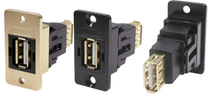 USB 2.0 A female to USB 2.0 A female slim metal front-mounting feedthrough connector CP30608N