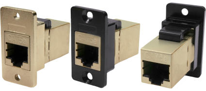 Shielded Cat.5e RJ45 slim metal front-mounting feedthrough connector CP30620SMX1, CP30620SMB