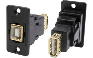 USB 2.0 B female to USB 2.0 A female slim plastic front mounting feedthrough connector CP30607N