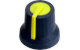 Black K87MAR push fit rotary control knob with yellow marker. 6 mm spline shaft CL170826CR