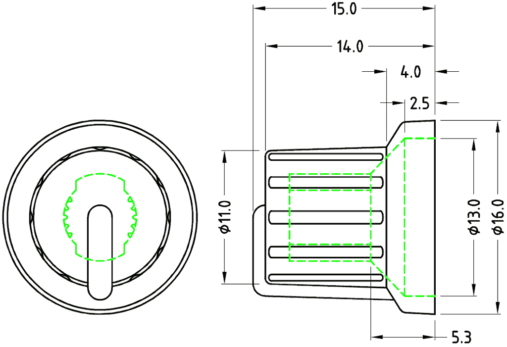 K86R rotary control knob drawing