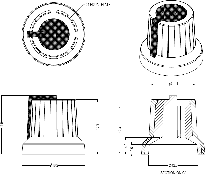 K87M rotary control knob drawing