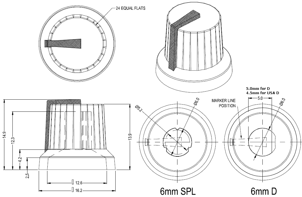 K87MBR rotary control knob drawing