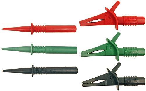 CIH29881 Three unfused probes and crocodile clips. Black, Red, Green.